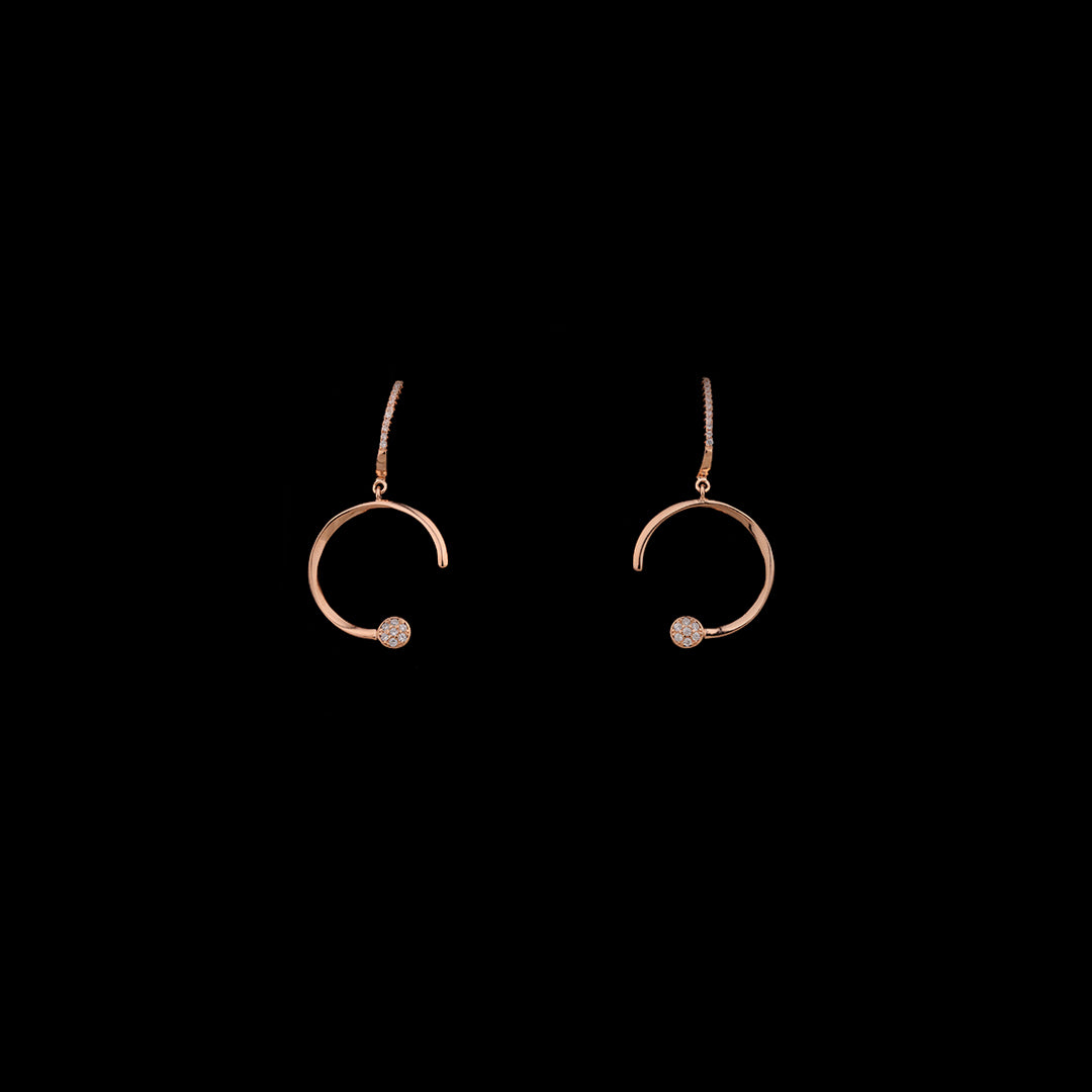 SILVER ROSE GOLD HALF MOON  EARRINGS WITH NECK CHAIN