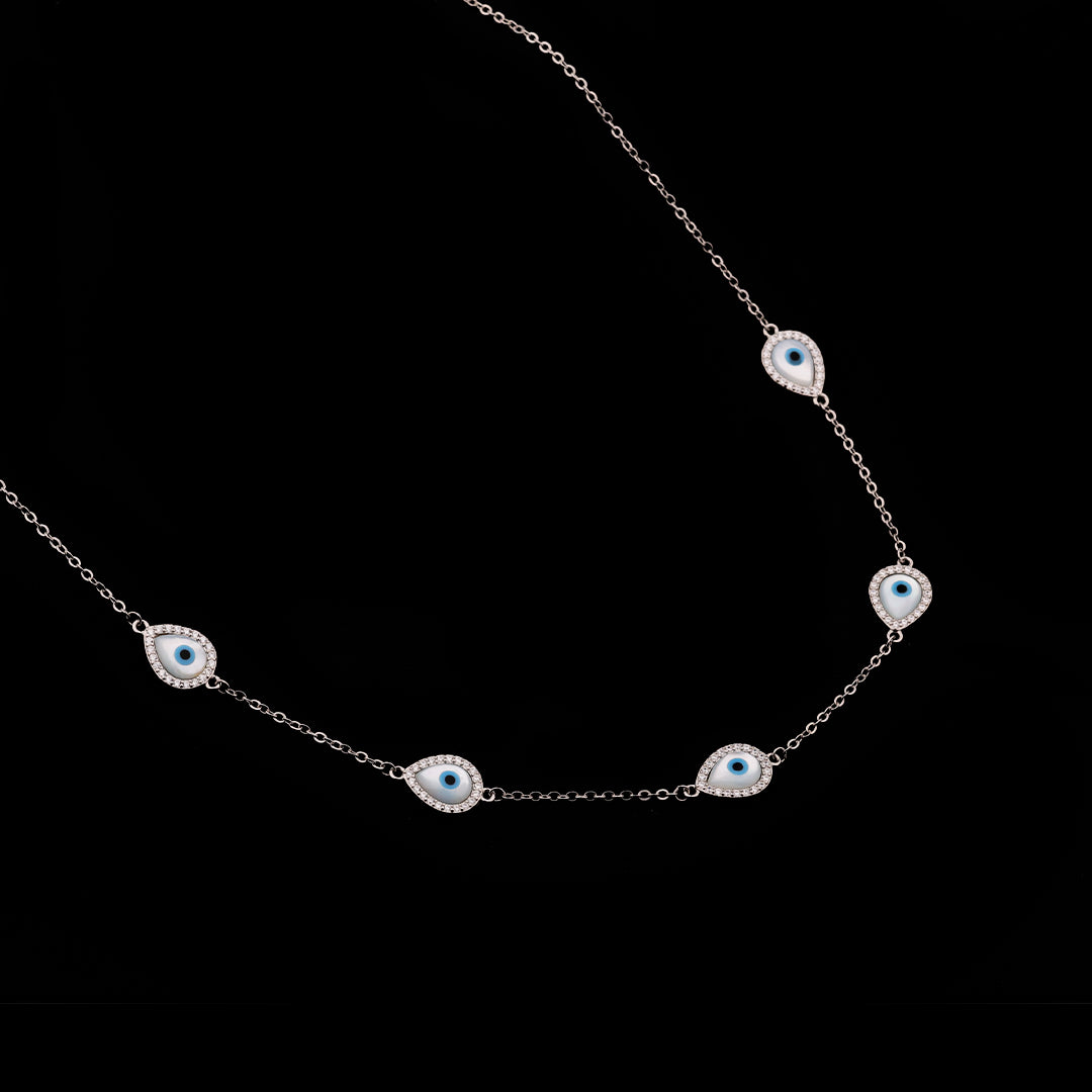 SILVER EVIL EYE NECK CHAIN