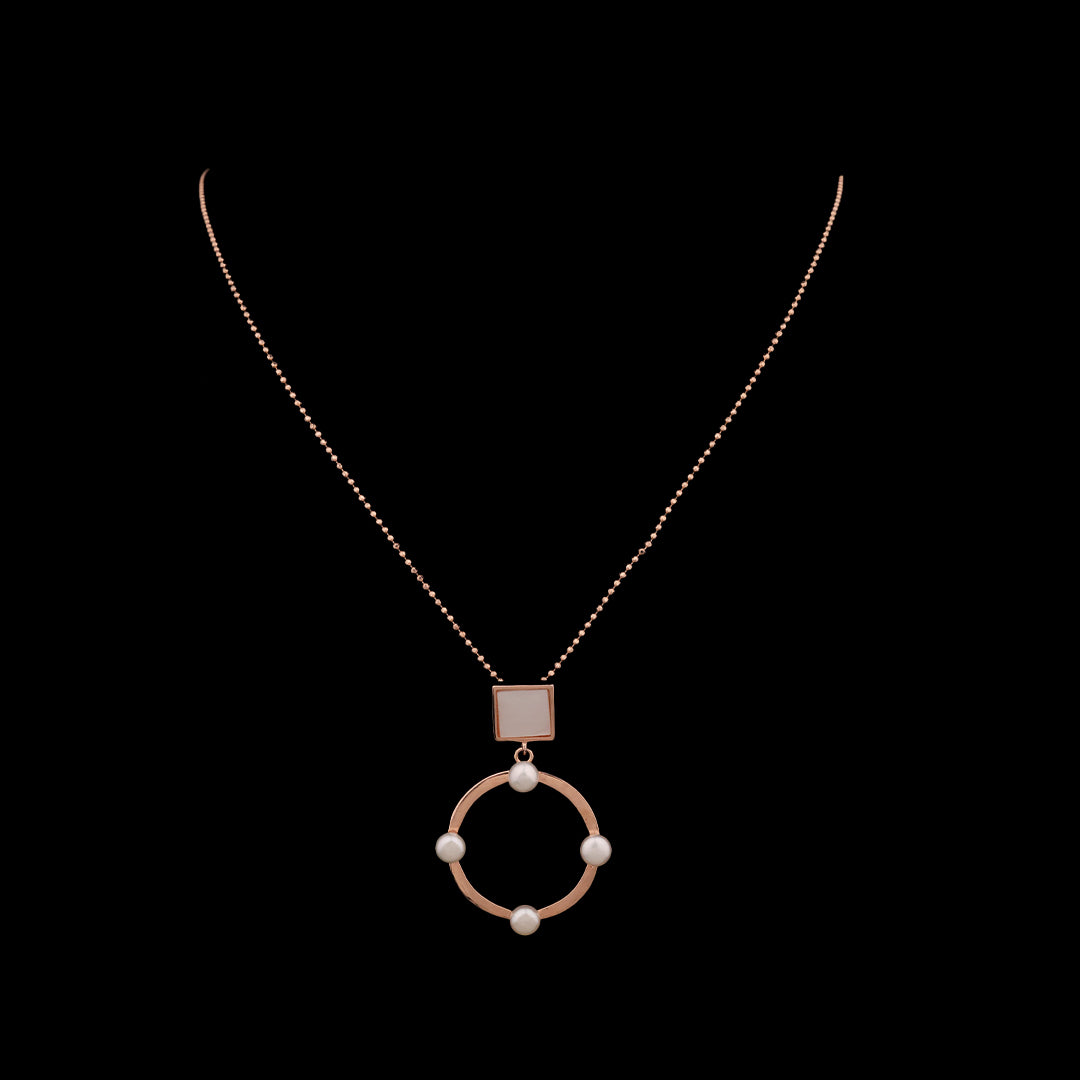 SILVER ROSE GOLD PEARL CIRCLE  EARRINGS WITH NECKCHAIN
