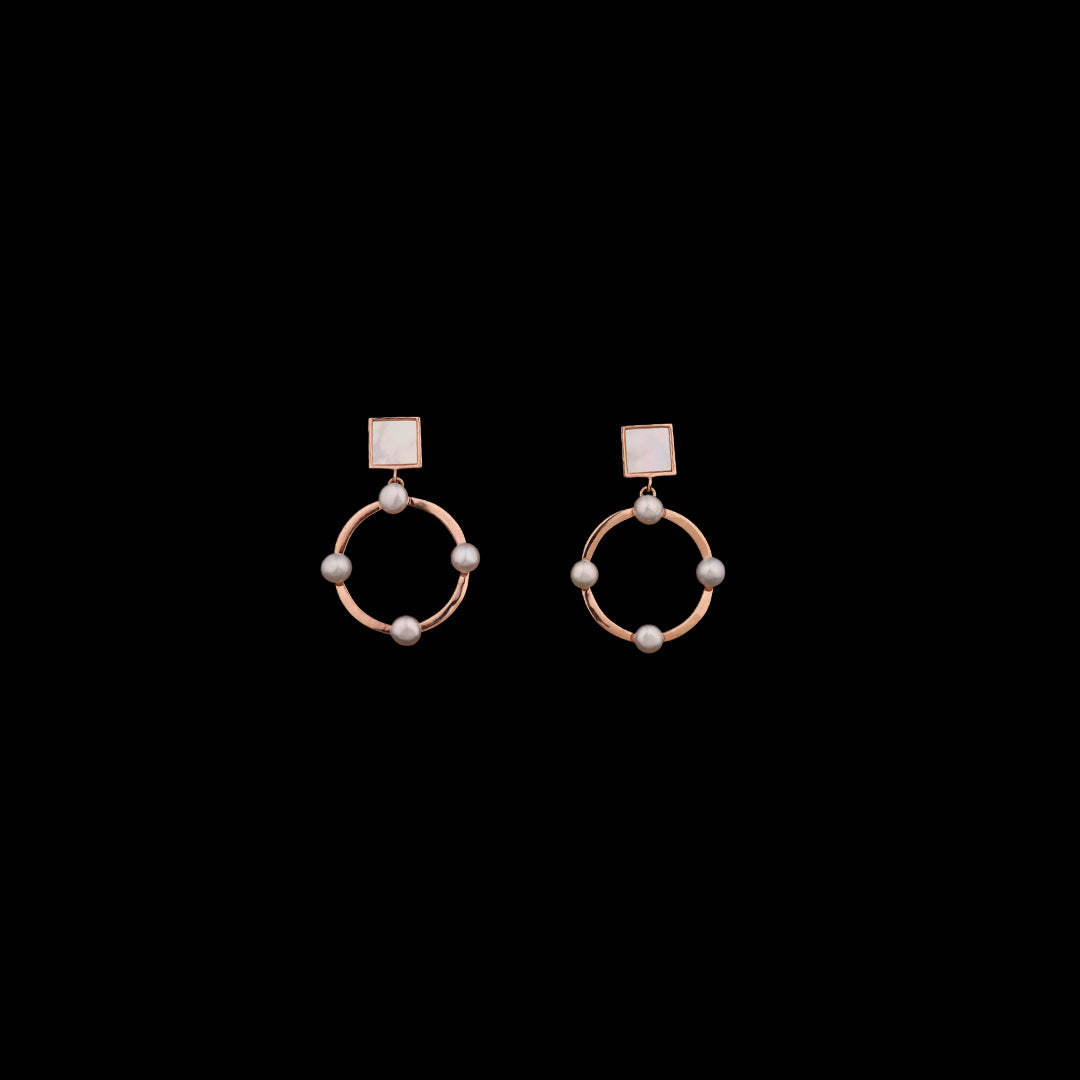 SILVER ROSE GOLD PEARL CIRCLE  EARRINGS WITH NECKCHAIN