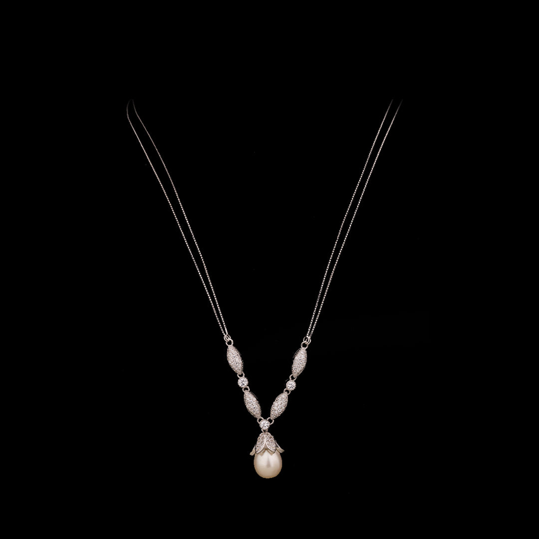 SILVER PEARL EARRING WITH NECK CHAIN