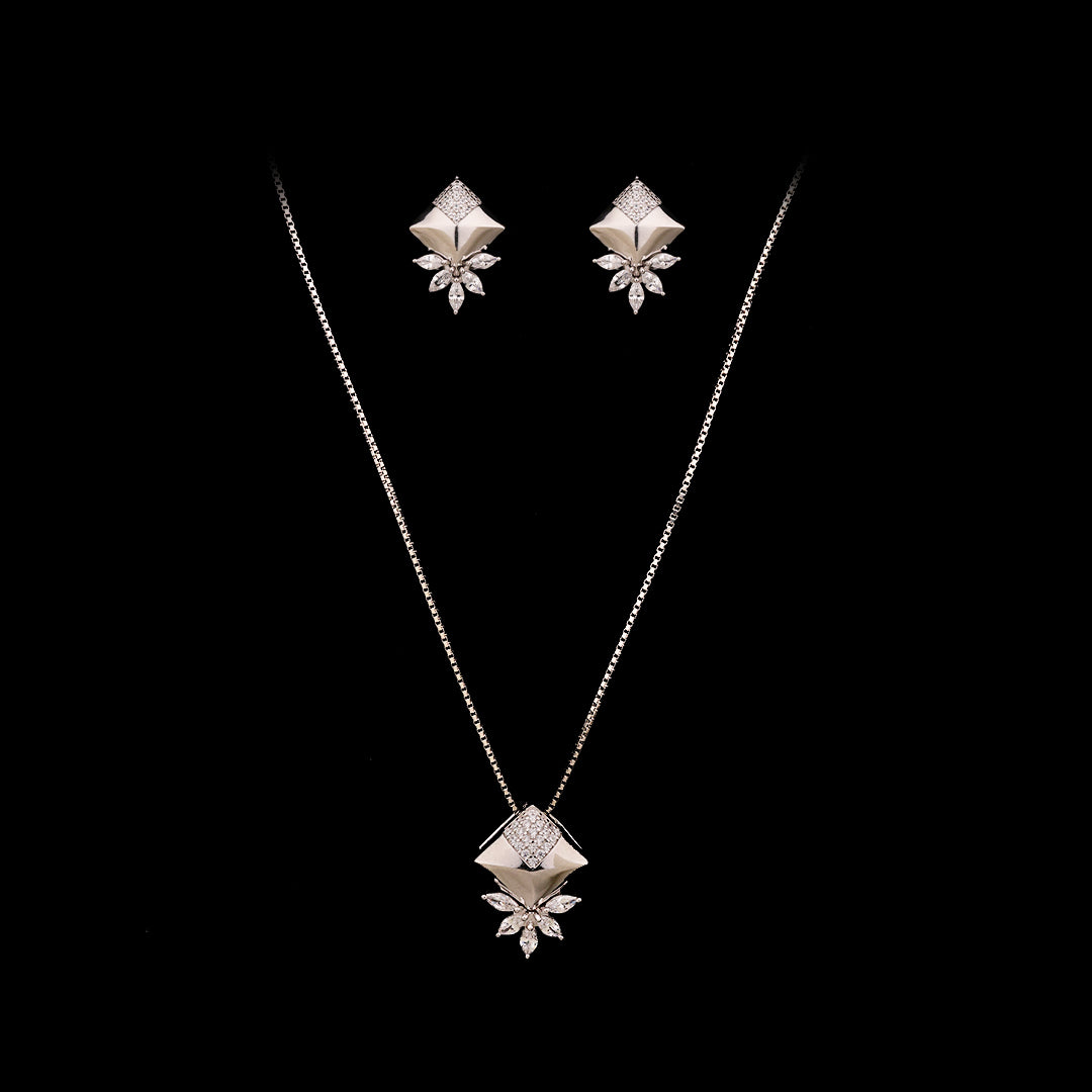 SILVER FLORAL EARRINGS WITH PENDANT