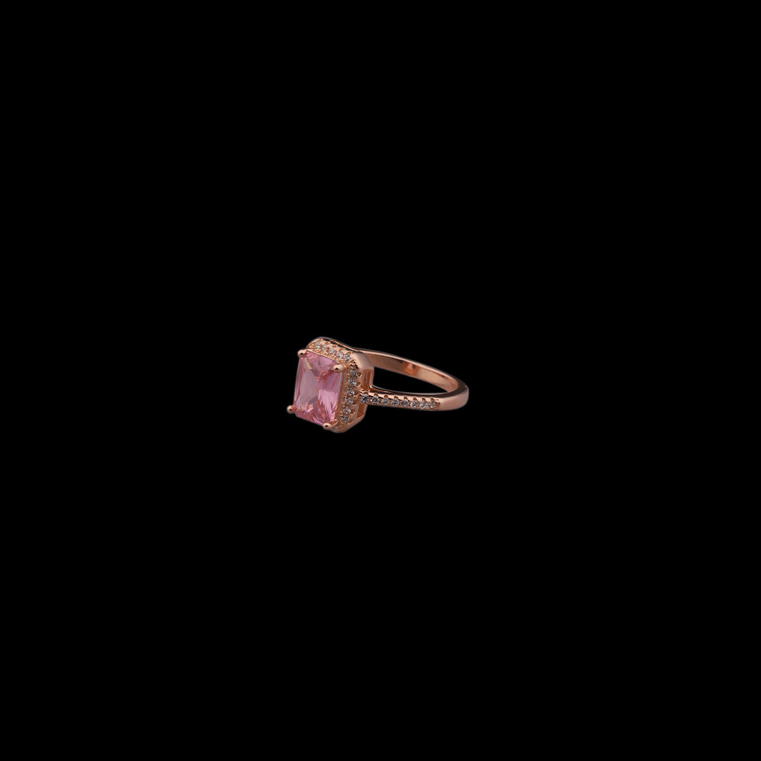 SILVER ROSE GOLD PINK STONE RING