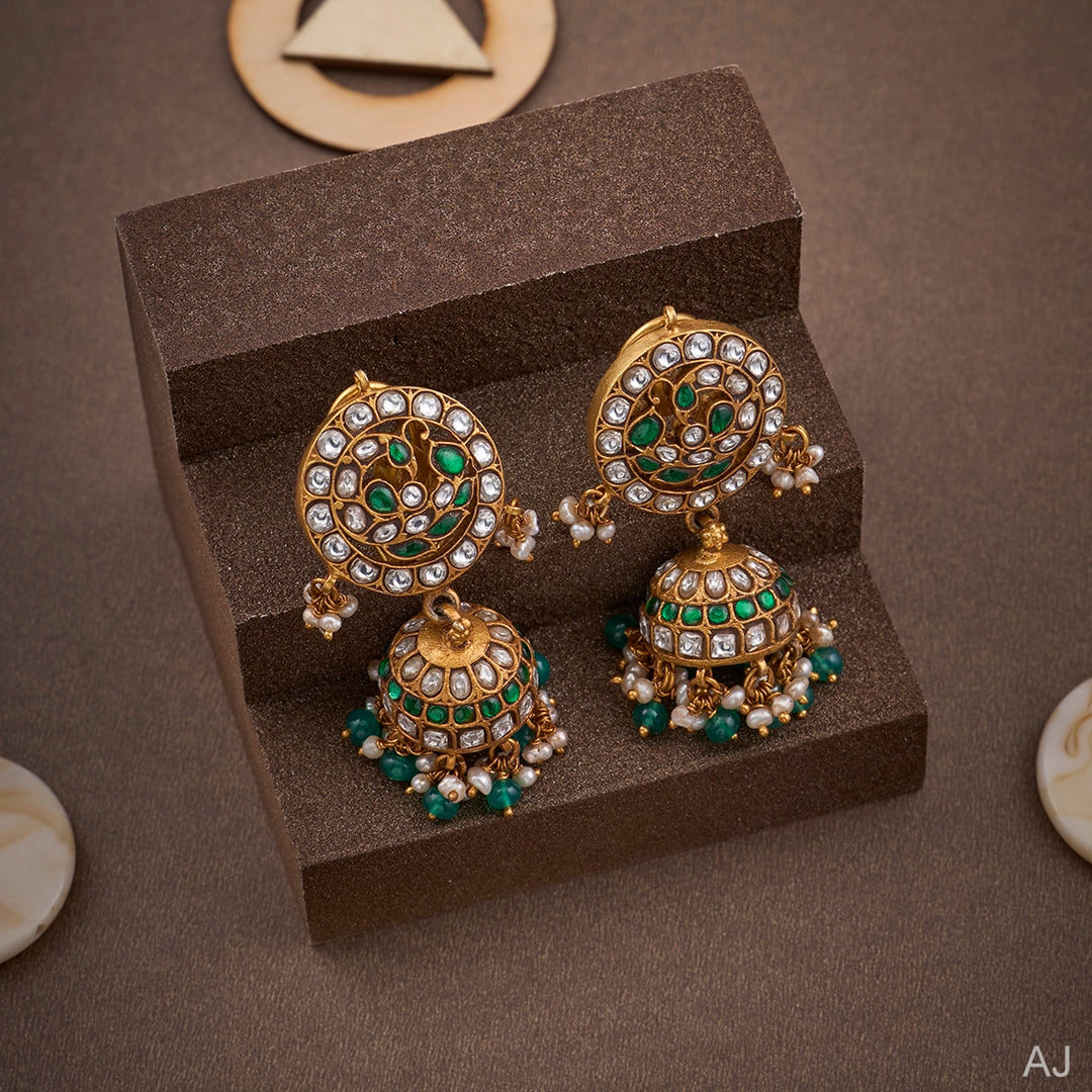 GREEN KUNDAN JHUMKA