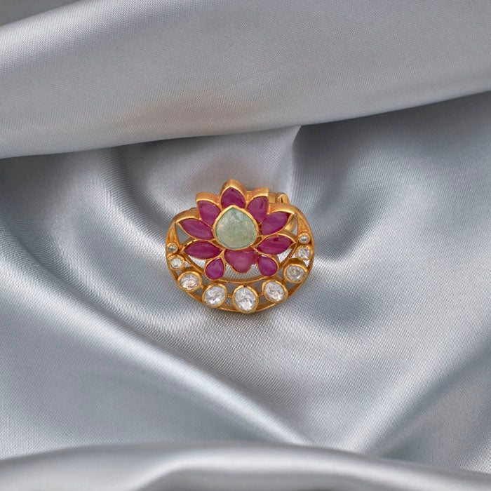 SILVER KUNDAN FLORAL RING