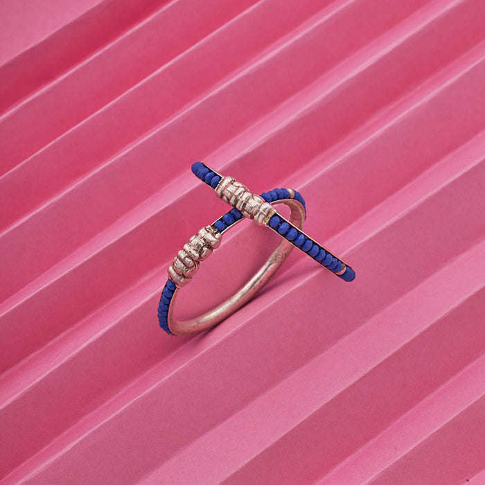 KID&#39;S BLUE BEADS SILVER  BANGLE