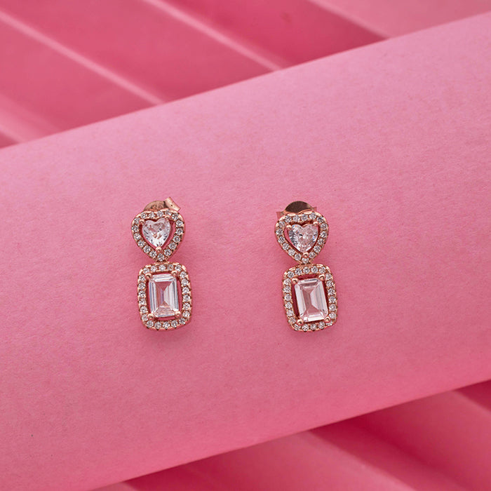 SILVER ROSE GOLD MOISSANITE STONE PENDANT WITH EARRINGS