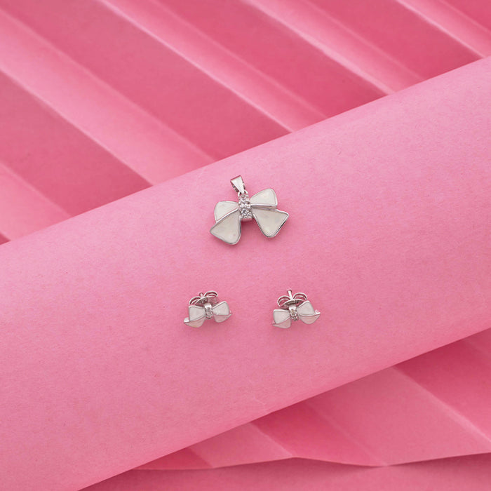 SILVER BOW PENDANT WITH EARRINGS