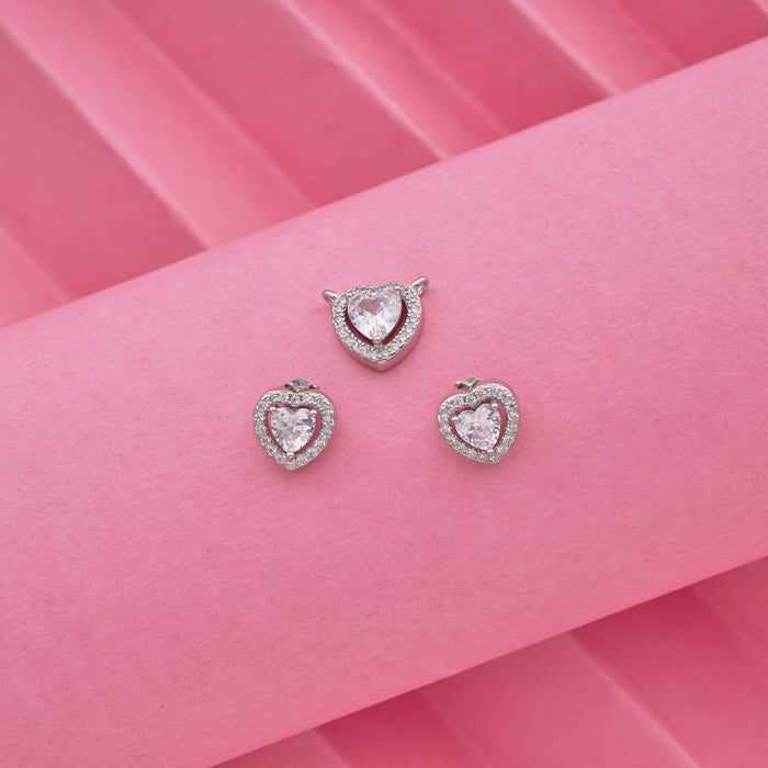 SILVER MINI HEART PENDANT WITH EARRINGS