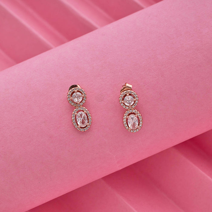 SILVER ROSE GOLD OVAL PENDANT WITH EARRINGS