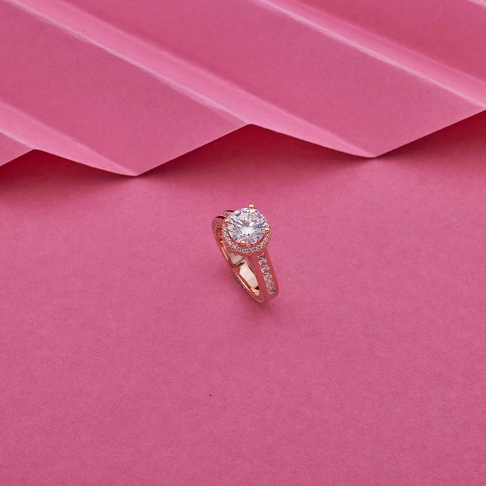SILVER ROSE GOLD MOISSANITE RING