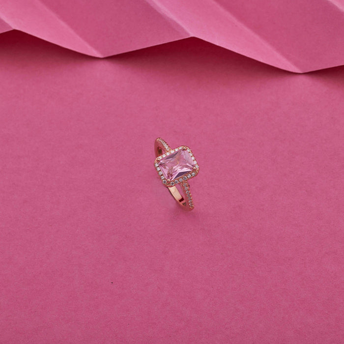 SILVER ROSE GOLD PINK STONE RING