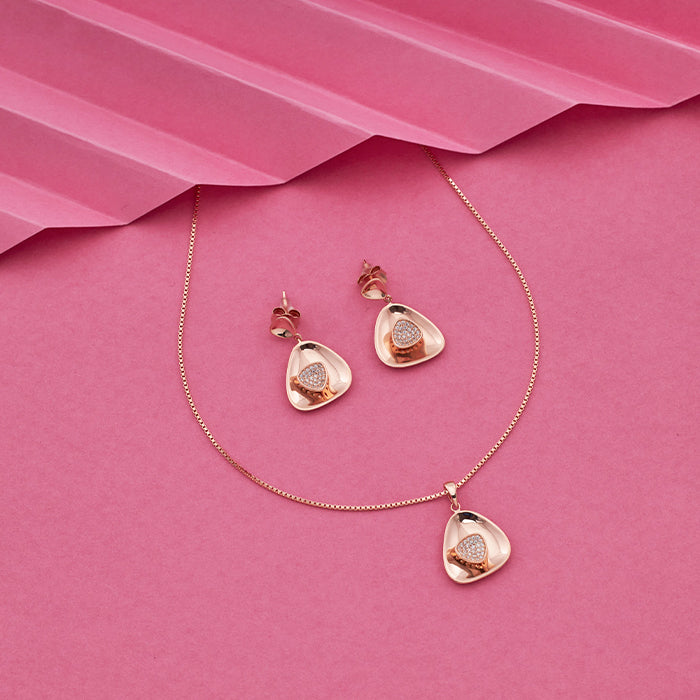 SILVER ROSE GOLD RHODIUM TOUCH  NECKCHAIN WITH EARRINGS