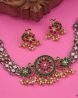 OXIDISED FLORAL PEACOCK CHOKER SET