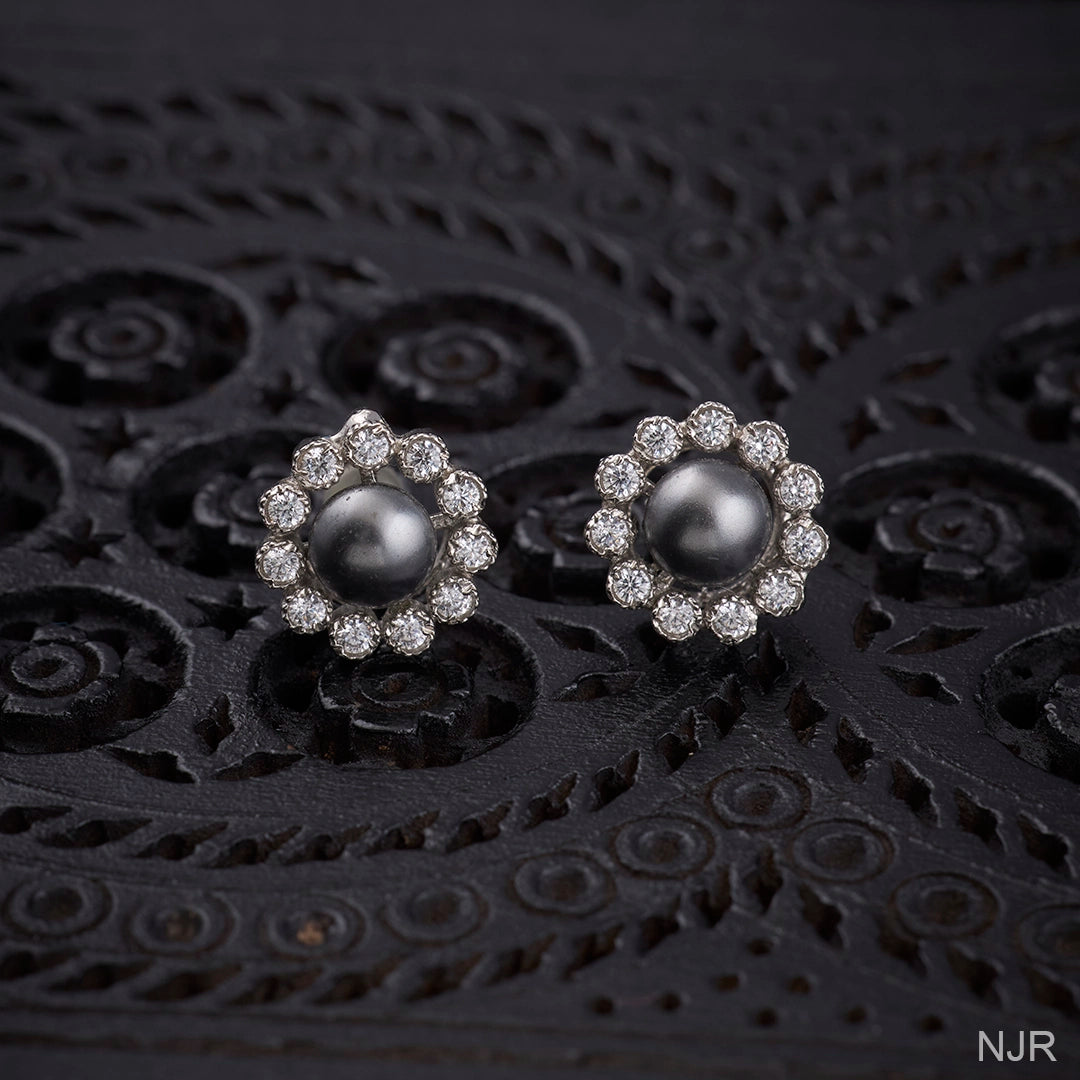 MIDNIGHT PEARL HALO STUDS