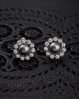 MIDNIGHT PEARL HALO STUDS