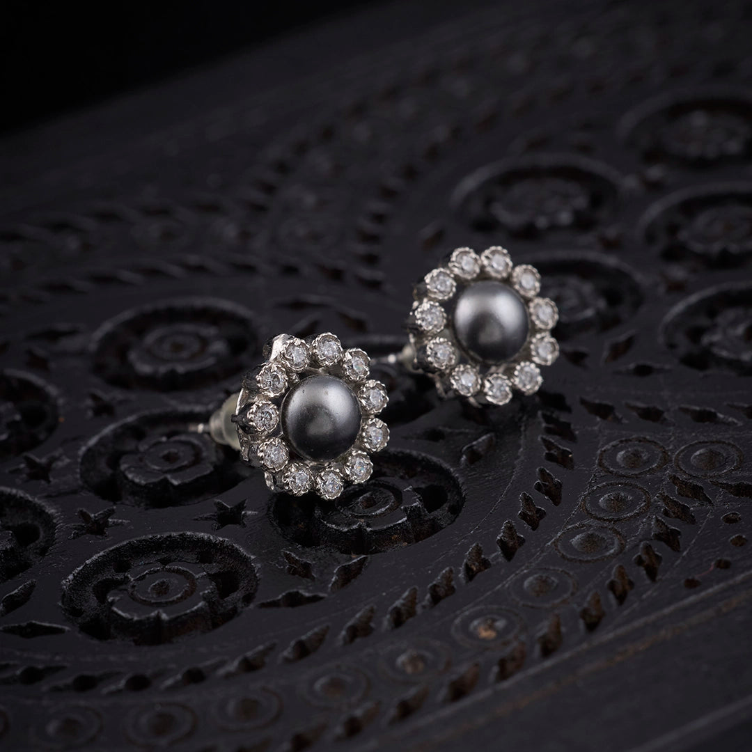 MIDNIGHT PEARL HALO STUDS