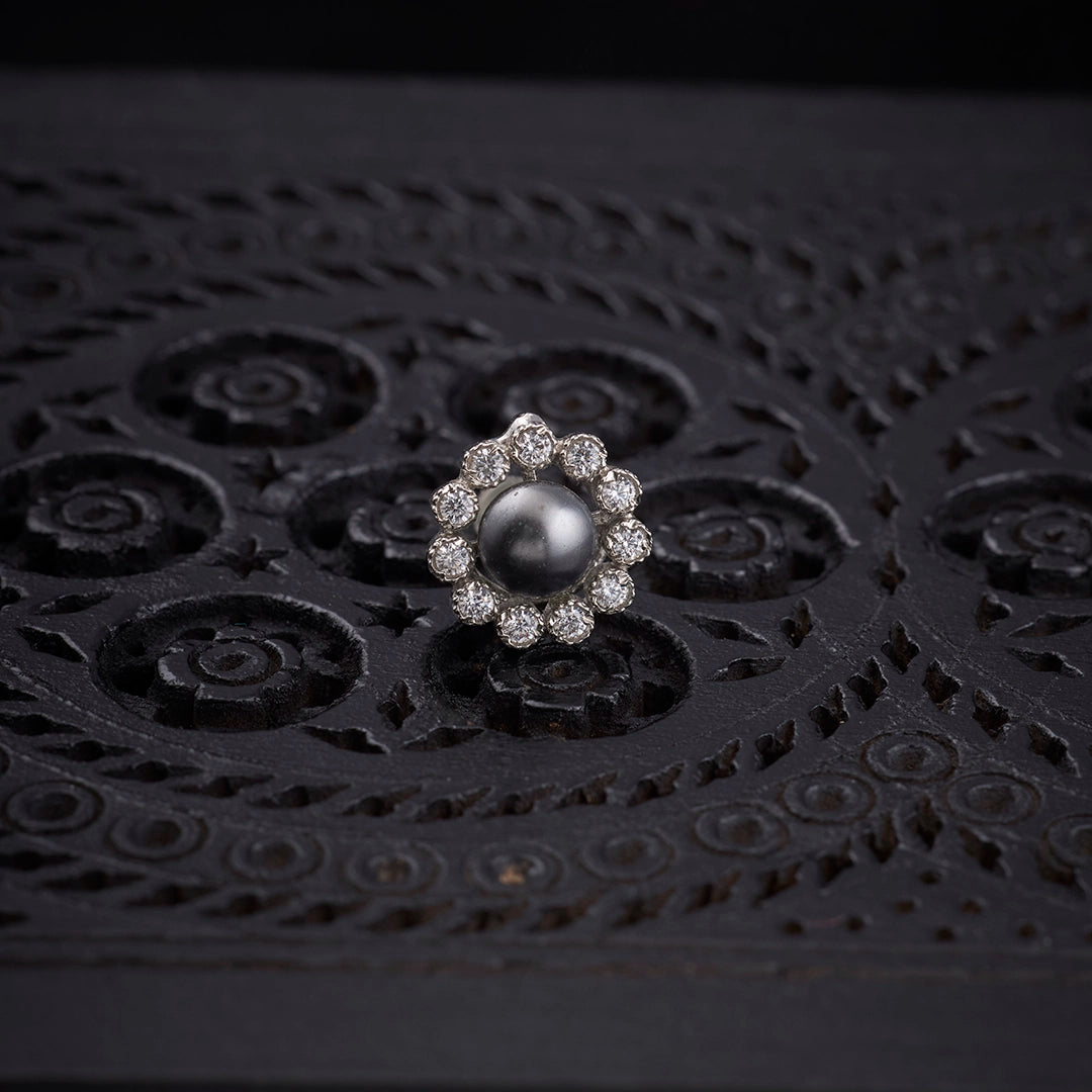 MIDNIGHT PEARL HALO STUDS